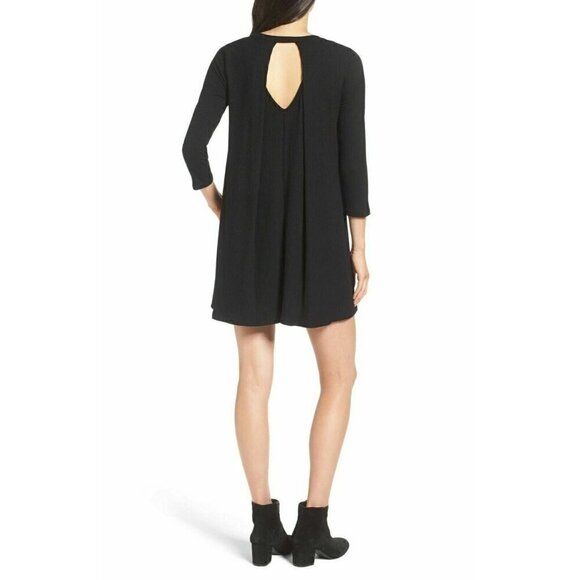 Lush Women's 'Leah' Knit Shift Keyhole Pleated Dress Size Small Black - Picture 8 of 12